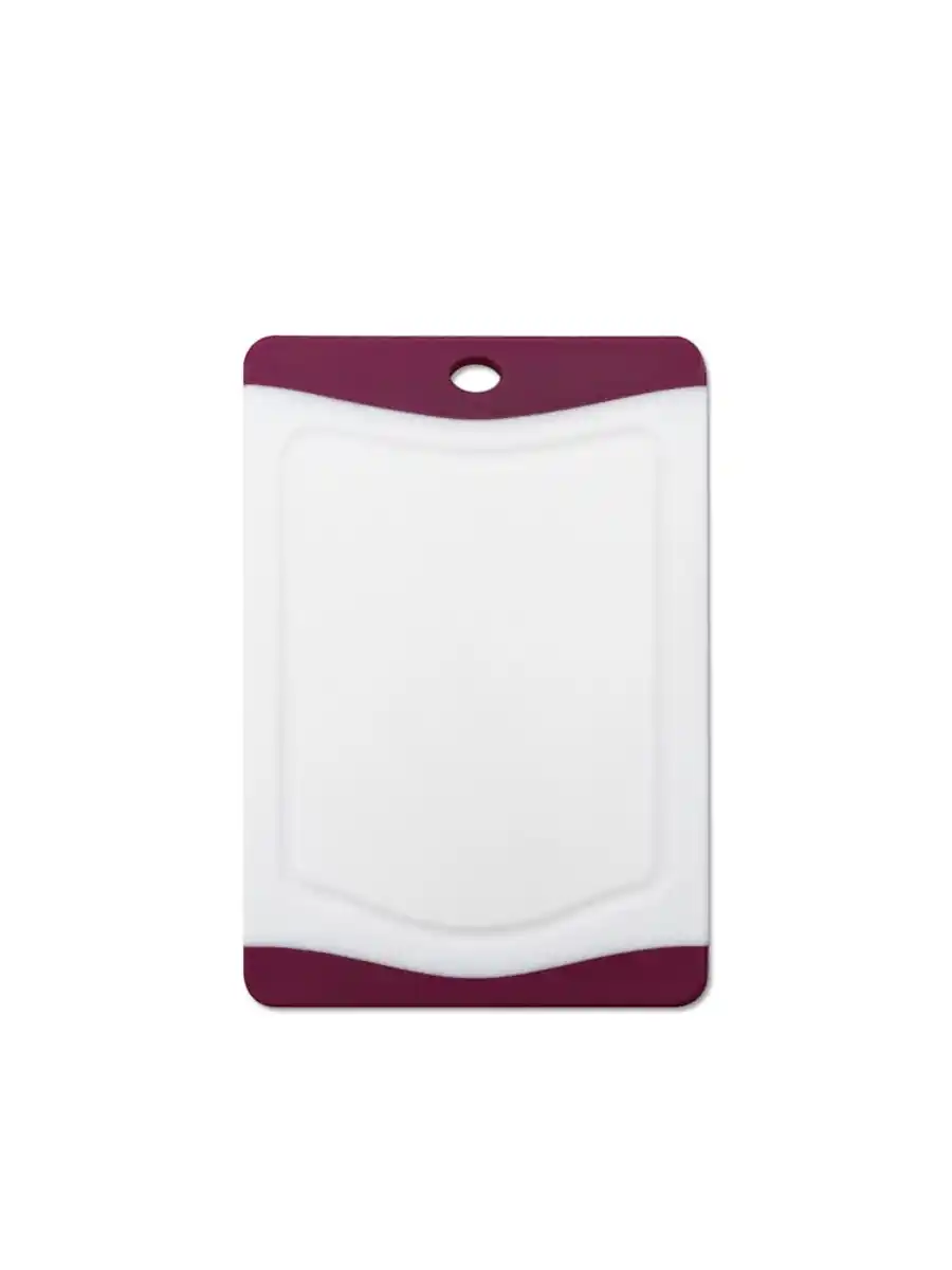 Bild 1 von Tarrington House Schneidebrett, Polypropylen, 20.3 x 14 x 0.86 cm, rutschfeste Kanten, mit Aufhängeloch / umlaufender Saftrille, weiß / bordeaux rot