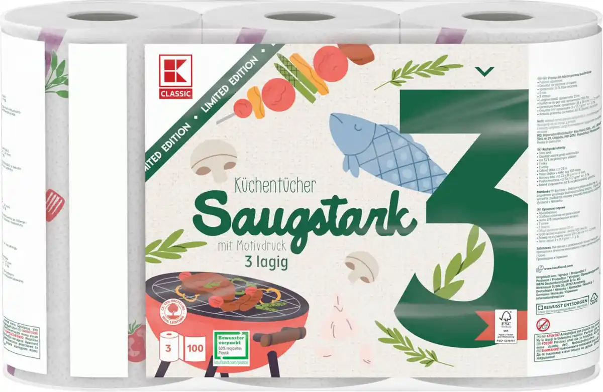 Bild 1 von K-CLASSIC Küchentücher »Grillen«, 3 x 100-Blatt-Packg.