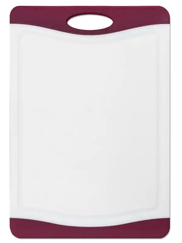 Bild 1 von Tarrington House Schneidebrett, Polypropylen, 36.8 x 25.4 x 1.4 cm, rutschfeste Kanten, mit Aufhängeloch / umlaufender Saftrille, weiß / bordeaux rot