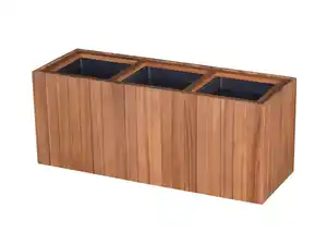 Pflanzkübel geölt aus Akazienholz für 3 Pflanzen, quadratisch, ca. 84 x 30 x 35 cm - Braun