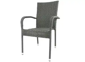 Wicker-Stapelstuhl Grau Moderner Stapelstuhl aus stabilem Metall-Rohrrahmen und hochwertigem Wicker-Kunststoffgeflecht.