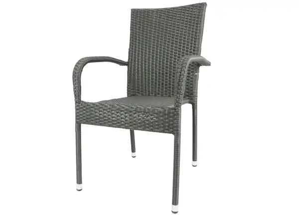 Bild 1 von Wicker-Stapelstuhl Grau Moderner Stapelstuhl aus stabilem Metall-Rohrrahmen und hochwertigem Wicker-Kunststoffgeflecht.