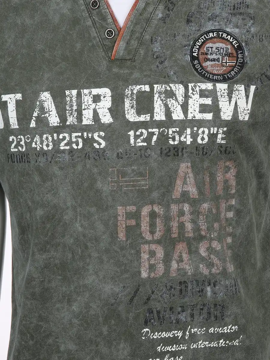 Bild 3 von Herren Henleyshirt mit Print Oliv