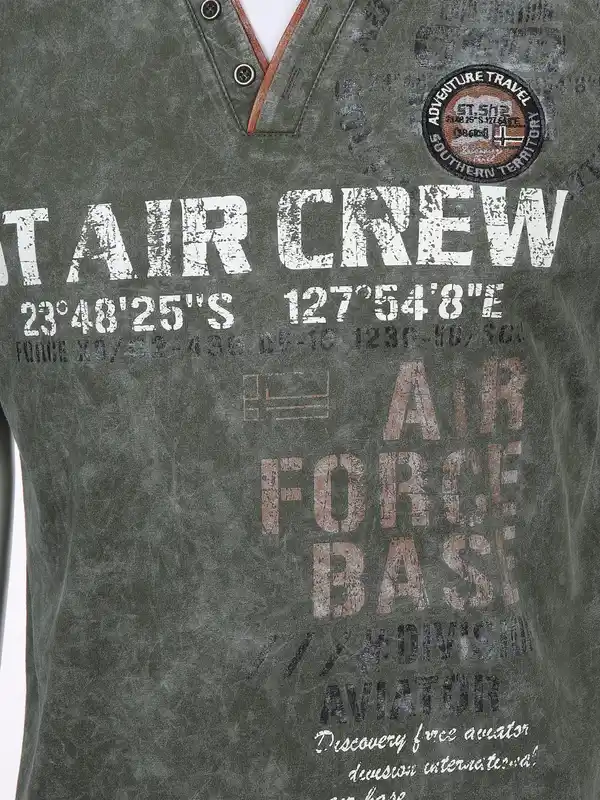 Bild 3 von Herren Henleyshirt mit Print Oliv