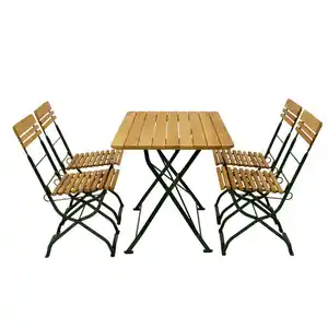 Biergarten-Garnitur 5-teilig Flachstahl Grün + Robinie