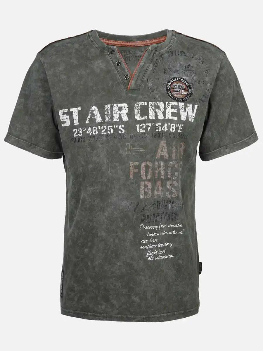 Bild 1 von Herren Henleyshirt mit Print Oliv