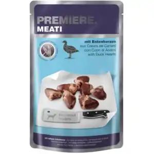 PREMIERE Meati Nassfutter Hund Adult, Entenherzen 5x500 g