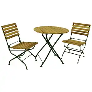 Klapp-Garnitur 3-teilig Flachstahl Dunkelgrün + Robinie