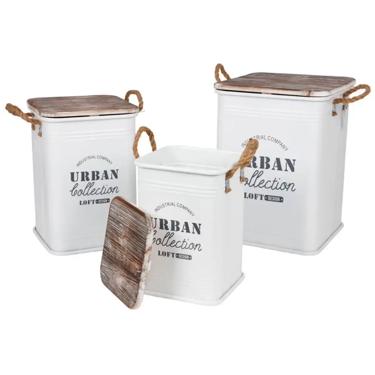 Bild 1 von Metall-Sitztonnen Urban Collection 3-teilig Weiß