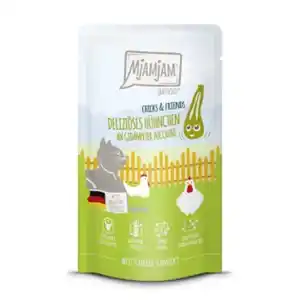 MjAMjAM Nassfutter Katze Adult, Quetschie Chicks & Friends, Huhn und Zucchini 12x125 g