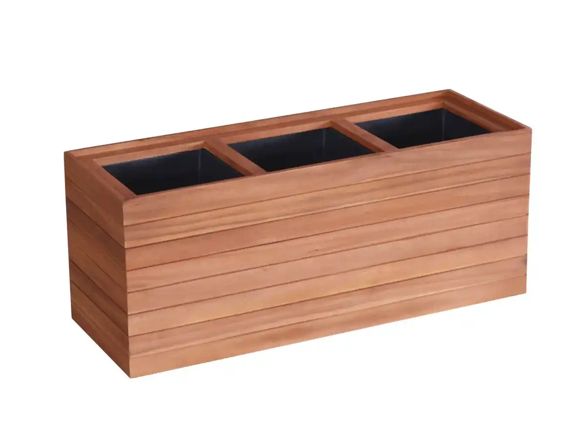 Bild 1 von Pflanzkübel geölt aus Akazienholz für 3 Pflanzen, quadratisch, ca. 84 x 30 x 35 cm - Braun