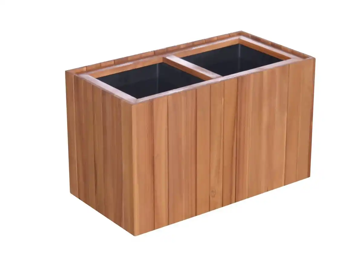 Bild 1 von Pflanzkübel geölt aus Akazienholz für 2 Pflanzen, quadratisch, ca. 57 x 30 x 35 cm - Braun