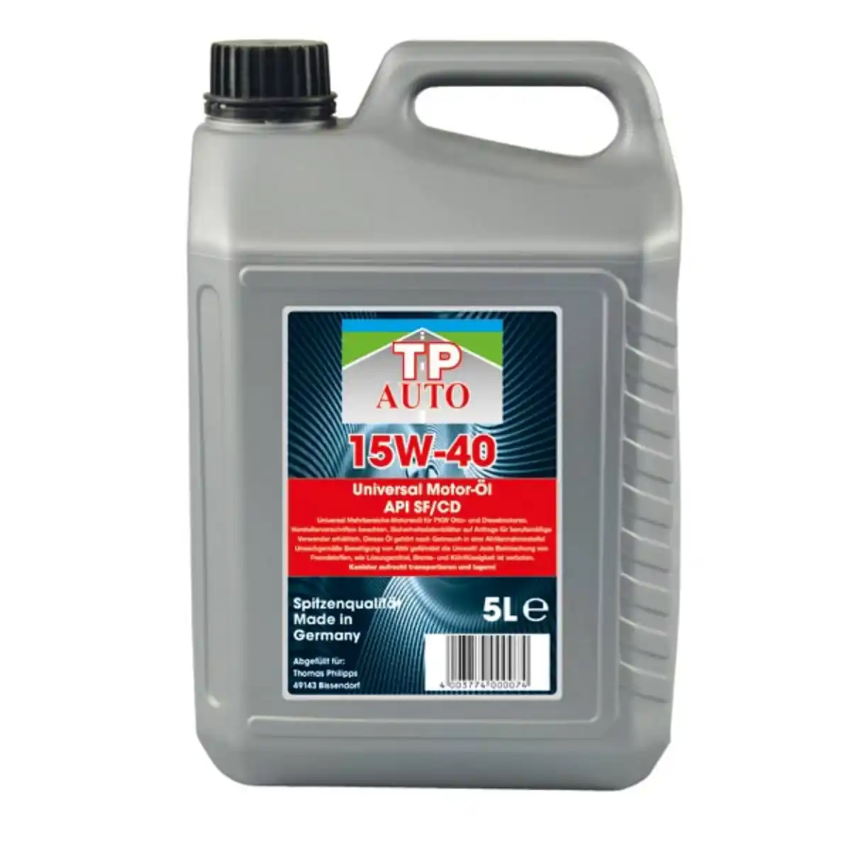 Bild 1 von Motoröl 15W-40 Universal Mehrbereichs-Motorenöl für PKW Otto- und Dieselmotoren im 5 Liter Kanister.