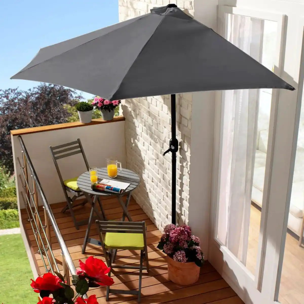 Bild 1 von Wand-Sonnenschirm 250x125cm Anthrazit, pulverbeschichtetes Eisengestell, Schirmbespannung aus 100% Polyester, Gewicht: ca. 3,02kg