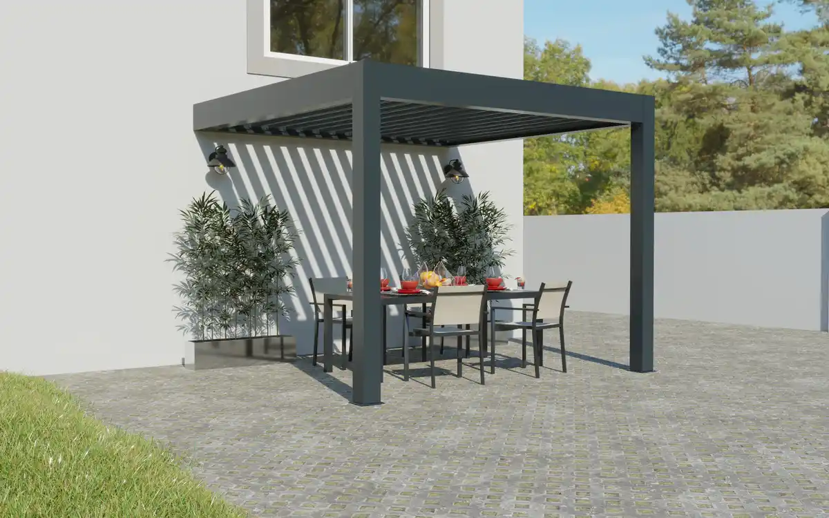 Bild 1 von Lamellen Pavillon Wandanschluss 400 x 339 x 265 cm grau