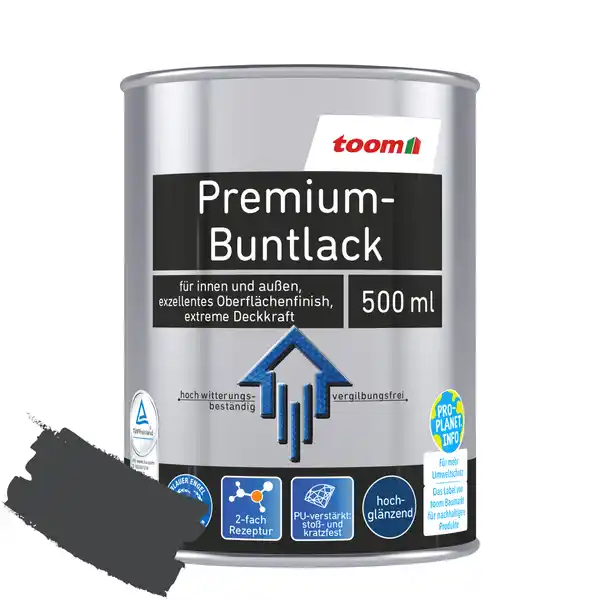 Bild 1 von toom Premium-Buntlack grau glänzend 500 ml