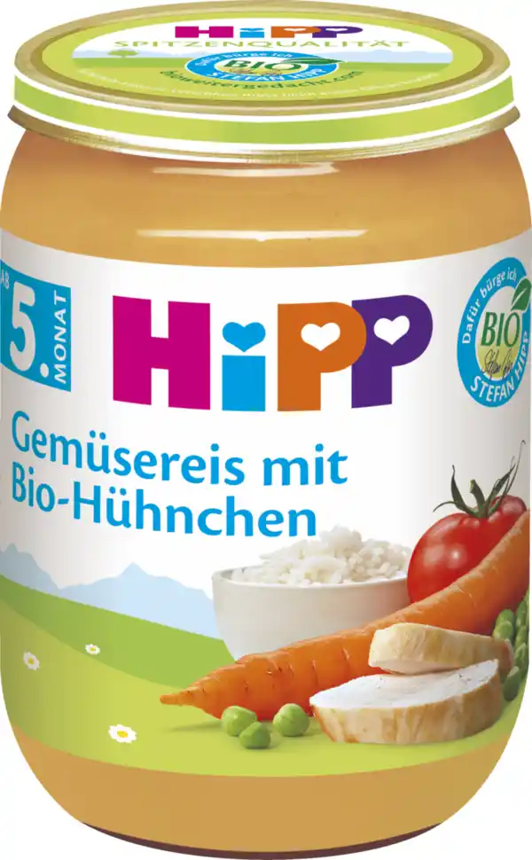Bild 1 von HiPP Bio Gemüsereis mit Bio-Hühnchen ab 5. Monat, 190 g