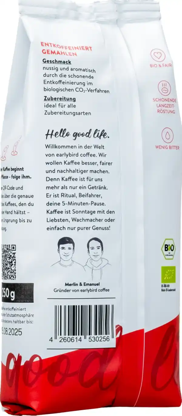 Bild 2 von earlybird coffee Bio Kaffee Entkoffeiniert gemahlen, 250 g