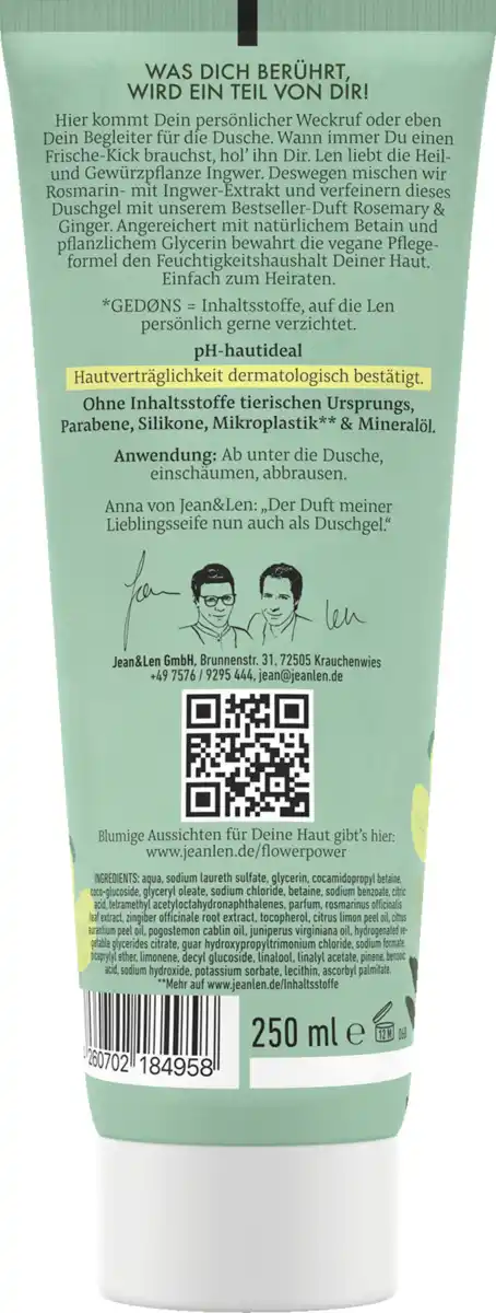 Bild 2 von Jean&Len Duschgel Rosmarin & Ingwer, 250 ml