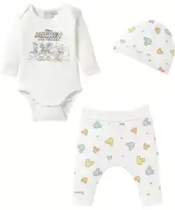 Mickey and Friends Newborn Mütze + Body + Hose, offwhite bedruckt