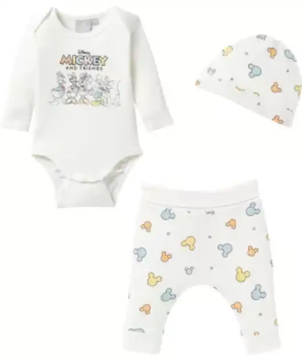 Bild 1 von Mickey and Friends Newborn Mütze + Body + Hose, offwhite bedruckt