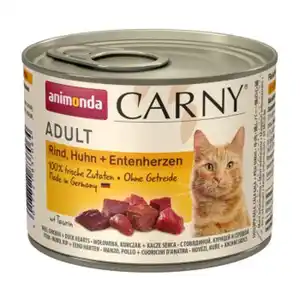 animonda Carny Nassfutter Katze Adult Rind, Huhn und Entenherzen 6x200 g