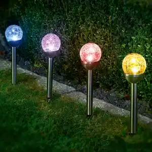 I-Glow XXL-LED-Solar-Kugel 4er-Set "Crashglas"