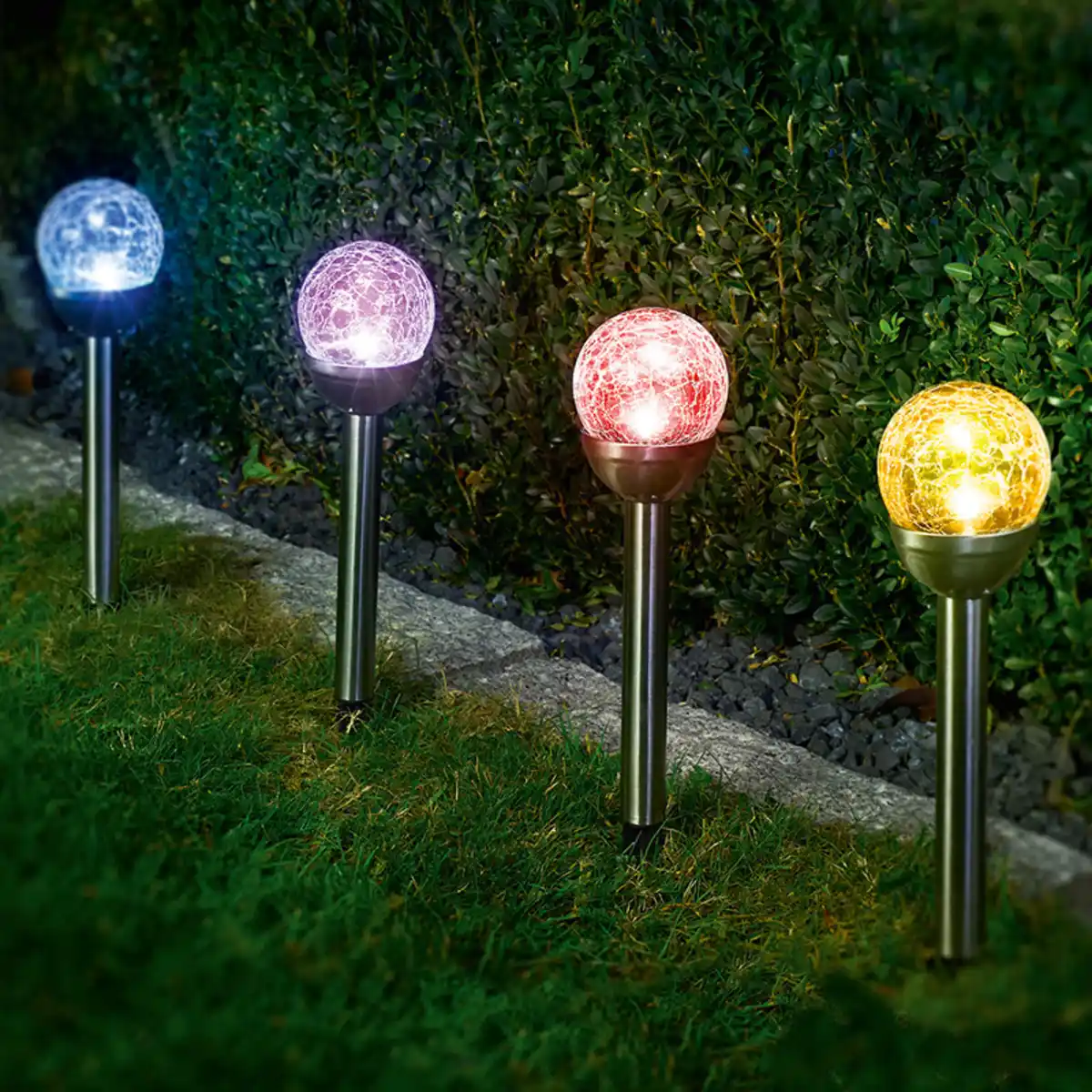 Bild 1 von I-Glow XXL-LED-Solar-Kugel 4er-Set "Crashglas"
