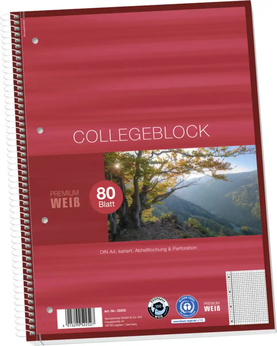 Bild 1 von Venceremos A4 Collegeblock, kariert, ohne Rand, 80 Blatt