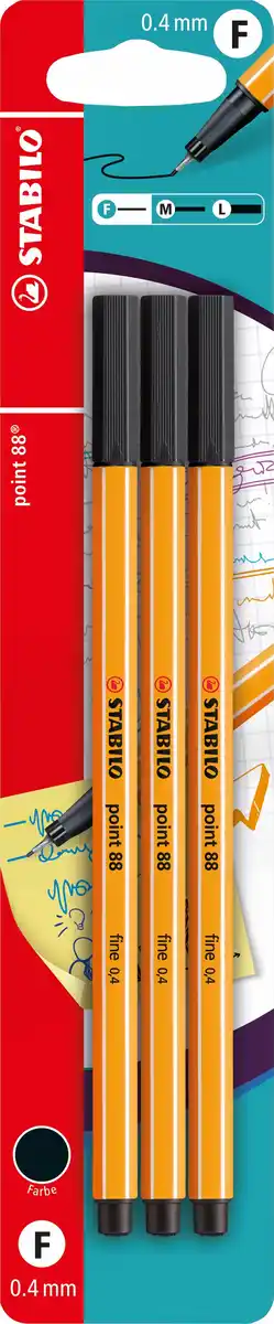 Bild 1 von STABILO 3er Set Fineliner point 88 schwarz