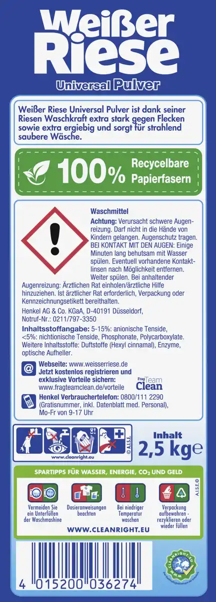 Bild 3 von Weißer Riese Universalwaschmittel Pulver 50 WL