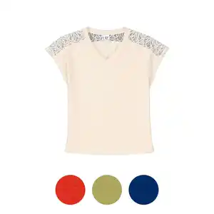 UP2FASHION WOMEN Damen Slub Shirt mit Spitze