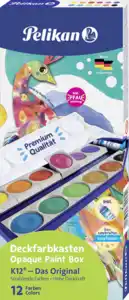 Pelikan Deckfarbkasten K12 mit 12 Farben und 1 Tube Deckweiß