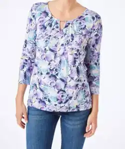 Shirt Blumen, lila bedruckt