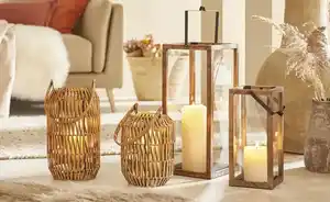 Laterne   ¦ braun ¦ Rattan,Metall,Glas ¦ Maße (cm): H: 56  Ø: 21.0 Dekoration > Laternen & Windlichter - Möbel Kraft