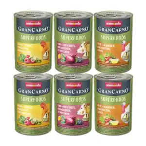 animonda GranCarno Superfoods Nassfutter Hund Adult, Mixpaket 6x400 g