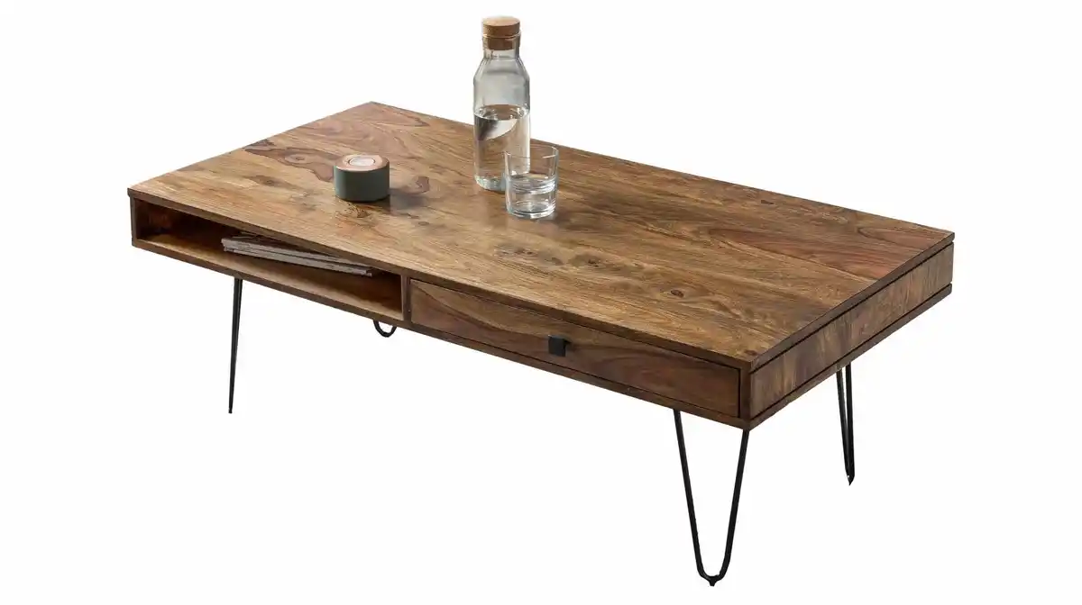 Bild 1 von Couchtisch mit Schublade Sheesham massiv gebeizt 115 x 60 cm - BARBRO