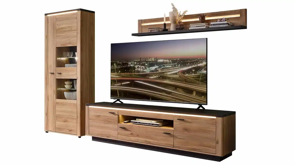 Bild 1 von Wohnwand Mauvella Eiche 308 cm - LED-Beleuchtung- TINA