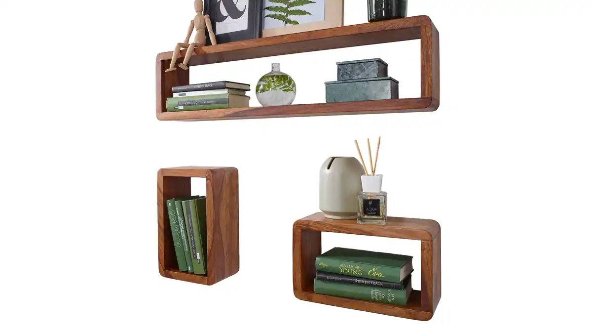 Bild 1 von Wandregal 3er-Set Sheesham lackiert massiv 80 cm - BIRTE