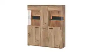 Highboard mit 2 Glastüren Viking Eiche - Beleuchtung 115 cm - PARDOO