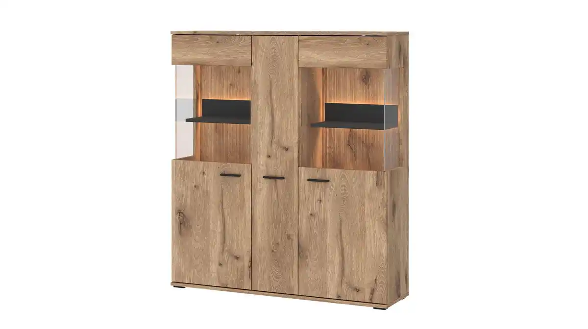 Bild 1 von Highboard mit 2 Glastüren Viking Eiche - Beleuchtung 115 cm - PARDOO