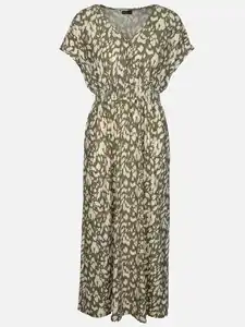 Damen Jerseykleid ohne Ärmel im Alloverprint Oliv