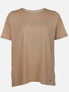 Große Größen T-Shirt mit Strasssteinchen Beige