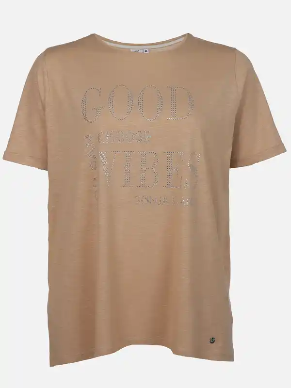 Bild 1 von Große Größen T-Shirt mit Strasssteinchen Beige