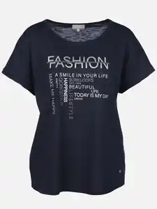 Damen Shirt mit Glitzerprint und Strassbesatz Marine