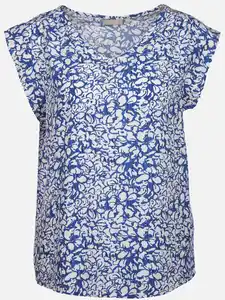 Damen Top mit Rüschen Blau