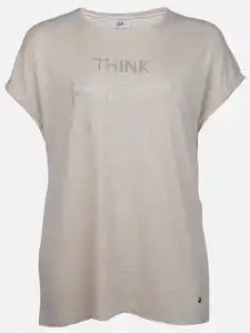 Große Größen Shirt mit Silberprint Beige