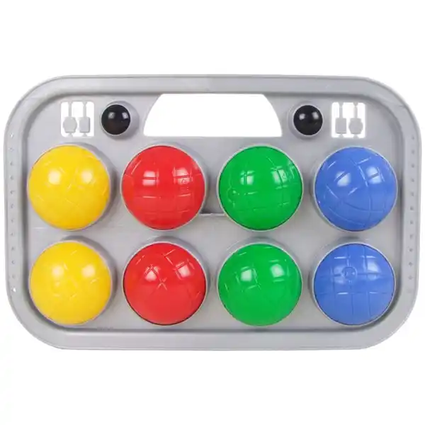 Bild 1 von Boccia-Spiel Boccia-Set mit 8 farbigen Kugeln und 2 schwarzen Zielkugeln im praktischen Tragekorb.