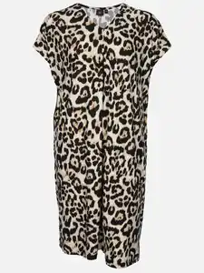 Große Größen Jersey Kleid mit Leoprint Beige