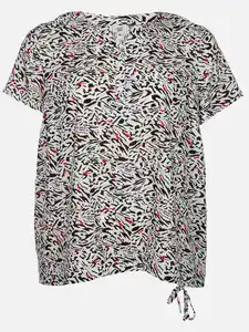 Große Größen Bluse mit Alloverprint Beige